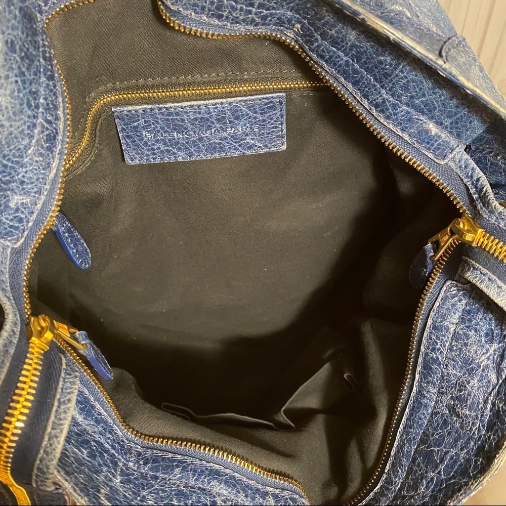 Balenciaga Blue Lambskin Gold Hardware City Bag Lg - Picture 7 of 9